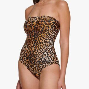 Calvin Klein Women's Leopard-Print Strapless Tummy-Control One-Piece Swimsuit